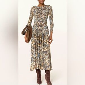 FARM Rio Beige Blue Floral-Print Maxi Dress